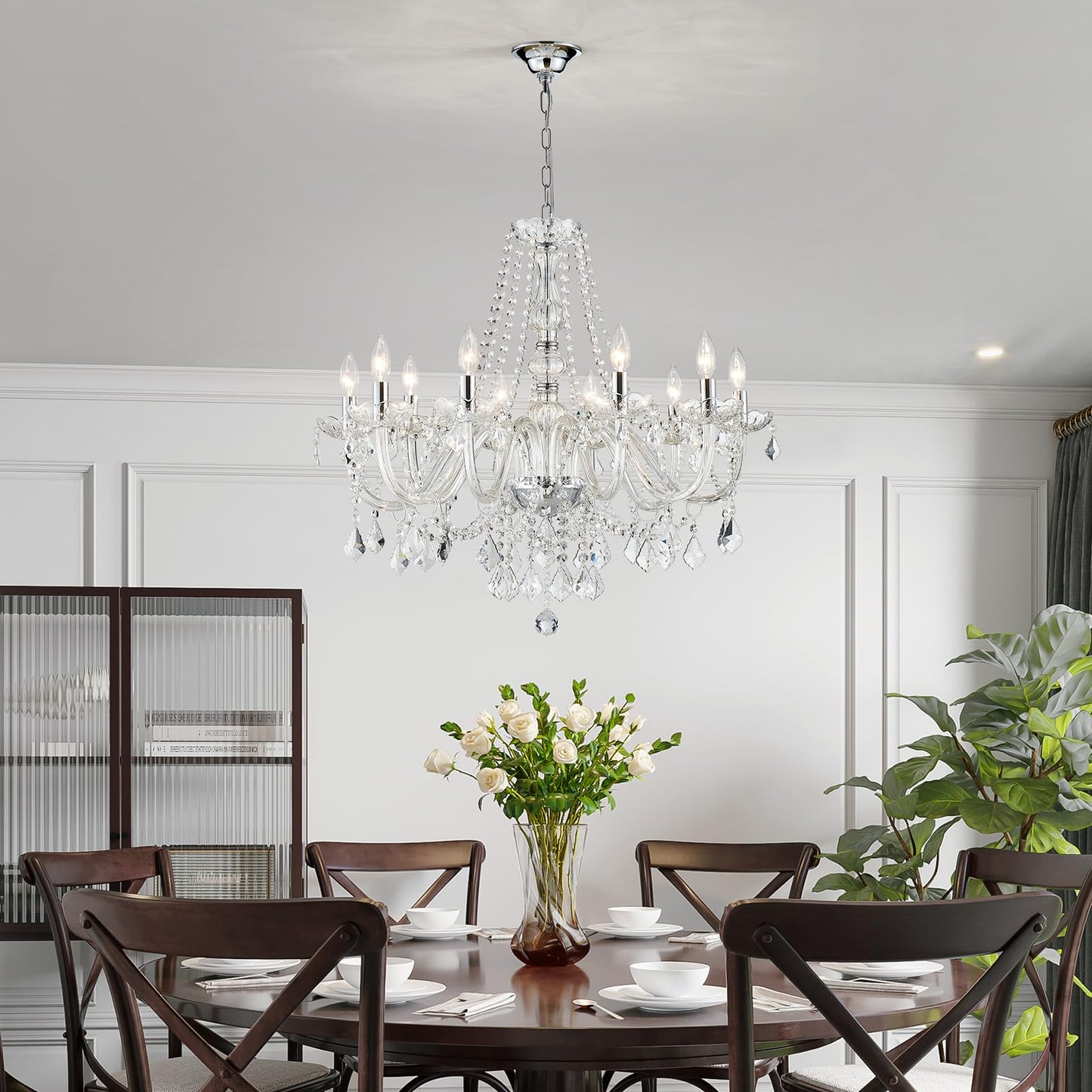 ANJIADENGSHI Large Crystal Chandelier, 10-Lights, Chrome, 30.3in H x 26.8in W, Model CL-3141CH-10,