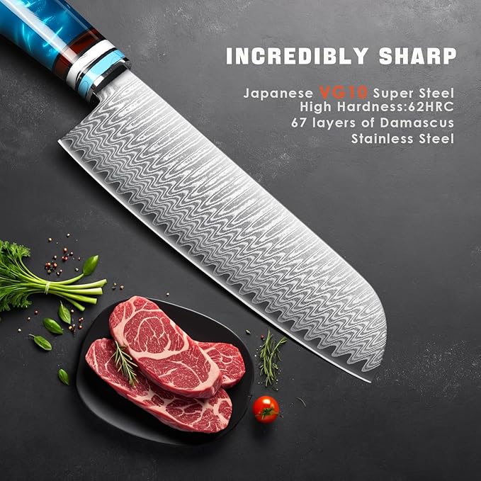 Kuwata Chef Knife Set Damascus, Professional Japanese VG-10 High Carbon Stainless Steel Kitchen Knife Set Chefs Knife, Boning Knives, Santoku Knife, Knife Set for Kitchen with Gift Box