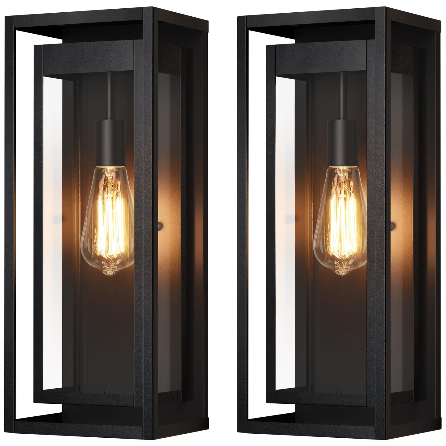 Slypadan 19 Outdoor Wall Lights  2 Pack Large Size Matte Black Outdoor Sconce Lights With Clear Glass Shade  Waterproof Porch Lighting Exterior Light Fixture For Front Door  Garage