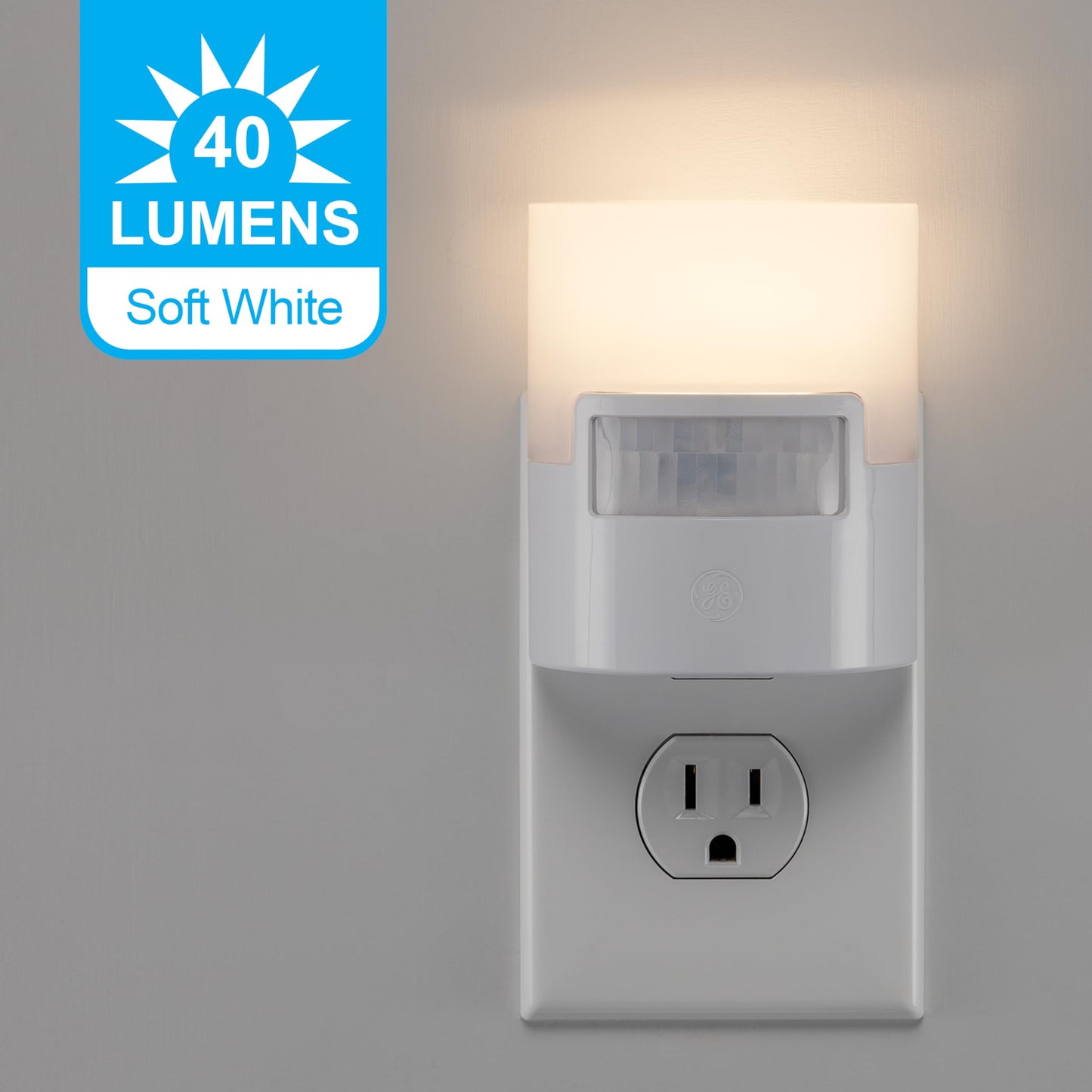 Ge Led Motion Sensor Night Light - 40 Lumens, Soft White, Plug-In, Ul-Certified, 1 Pack, Ideal For Bedroom, Bathroom, Kitchen