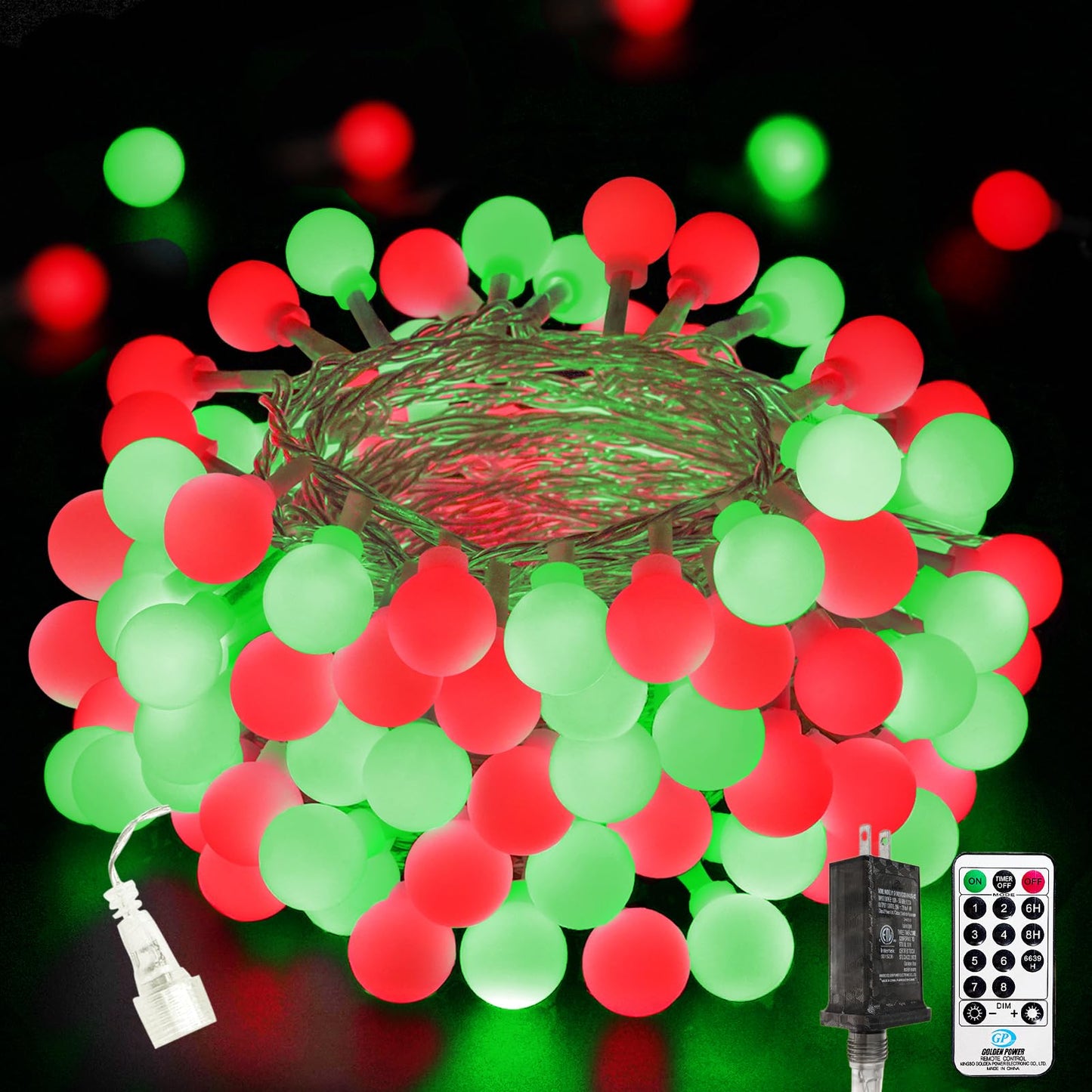 43Ft 100Led Connectable Christmas String Lights Indoor Outdoor - Red And Green Fairy Lights Plug In With Remote & 8 Modes  Globe Twinkle Light For Christmas Decorations Bedroom Room Tree Party
