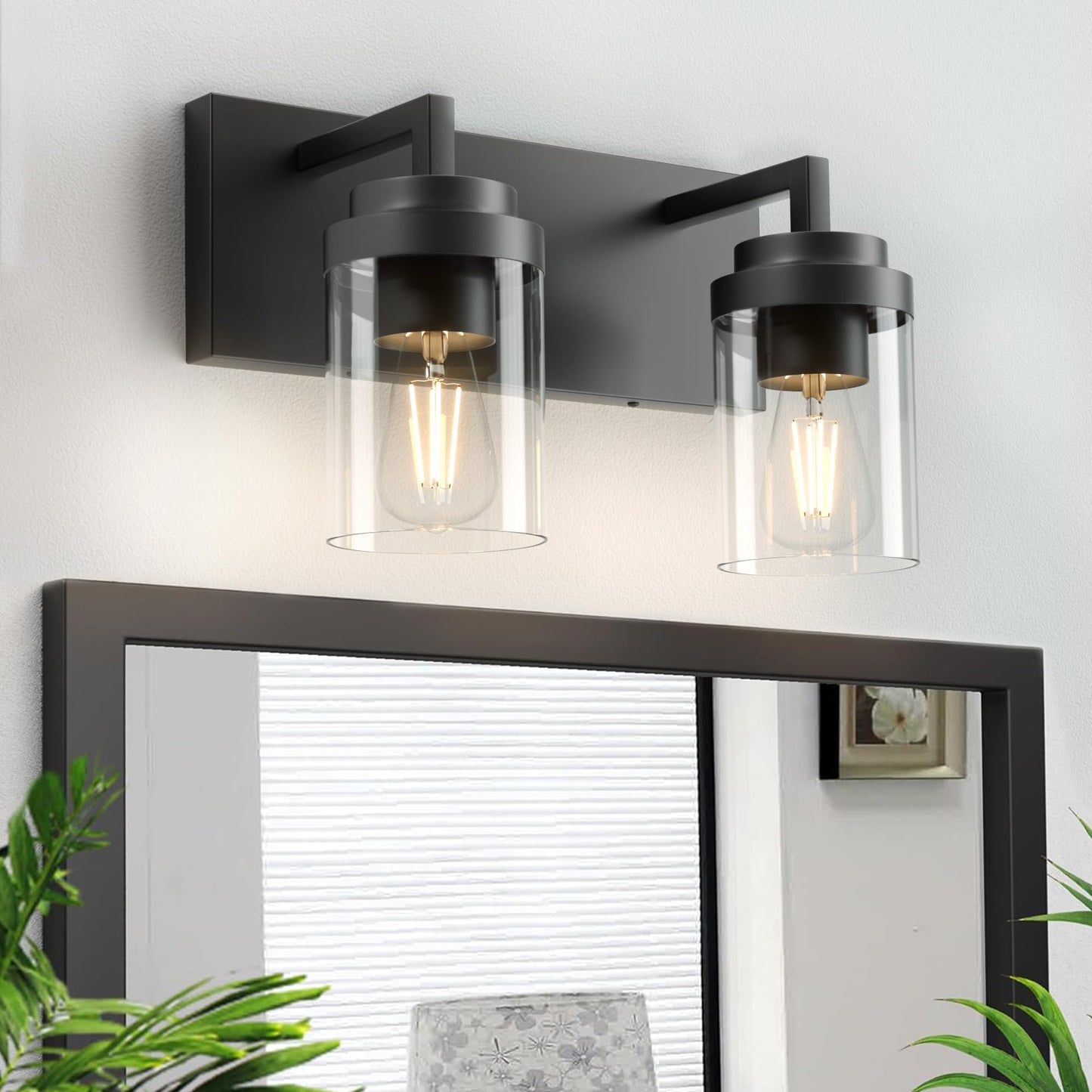 Espird Bathroom Vanity Fixtures  2 Light Matte Black Vanity Light With Clear Glass Shade  15In Farmhouse Wall Light  Lighting Fixture Over Mirror For Bathroom