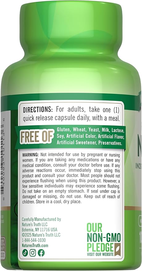 Nature's Truth Flush Free Niacin | 500mg | 100 Capsules | Non-GMO & Gluten Free Supplement