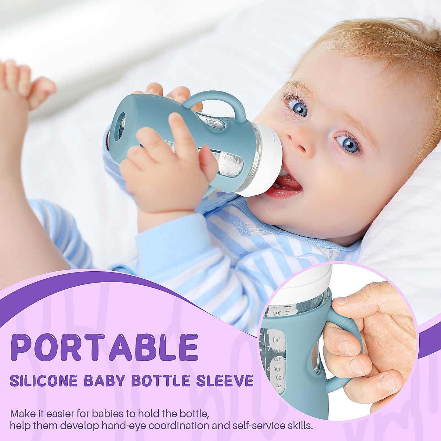 Desing Wish 4 Pack 8oz Silicone Sleeves with Handles for Avent Glass Natural Baby Bottles, Anti Breakage Protective Sleeves Compatible with Philips Avent Glass Baby Bottle 8 oz - Standard