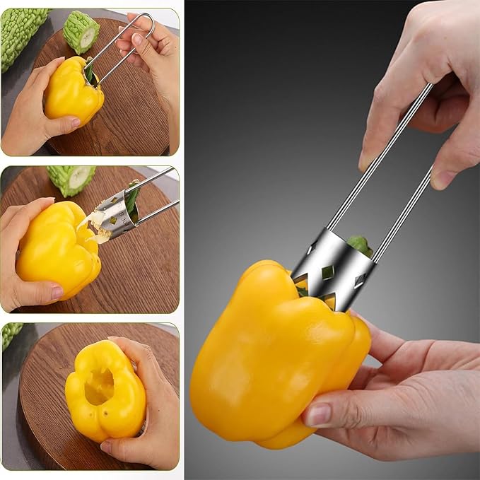 Red Bell Pepper Seed Corer Remover Tool- Pepper, Pineapple, Pear,Apple Corer - 304 Stainless Steel, Rust Resistant, Designed for a Wide Range of Fruits and Vegetables Corer