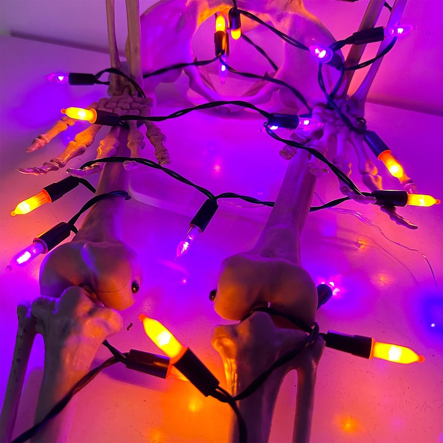 Waterglide 50 Led Halloween String Lights, 16 Ft Waterproof Mini Lights, Orange & Purple, 8 Modes, Battery Operated For Indoor/Outdoor Use