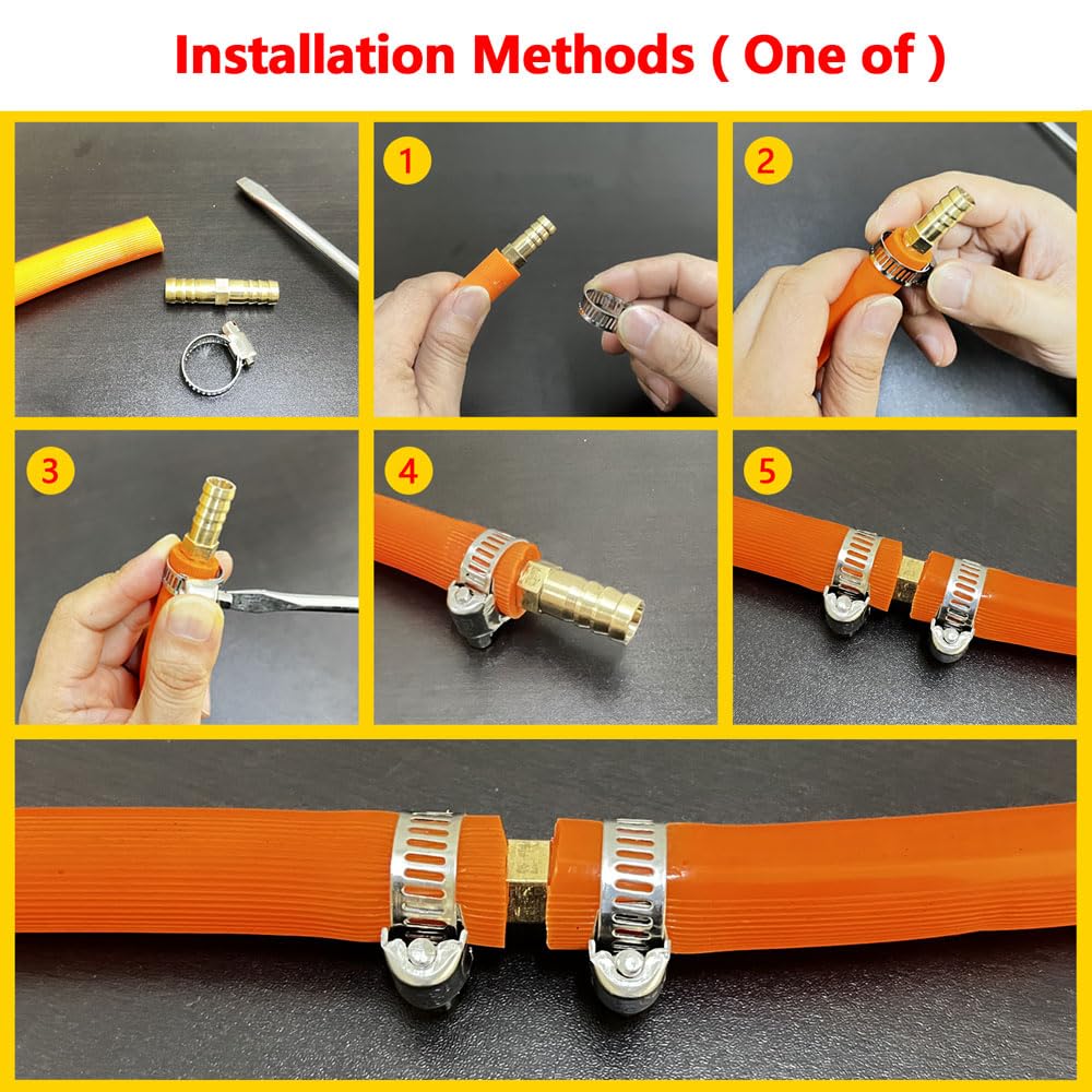 Da by 3 pcs 3/8"(10mm) Barb Splicer Mender Hose Brass Barb Fitting with 6 pcs Stainless Steel Pipe Clamps for Water/Fuel/Air