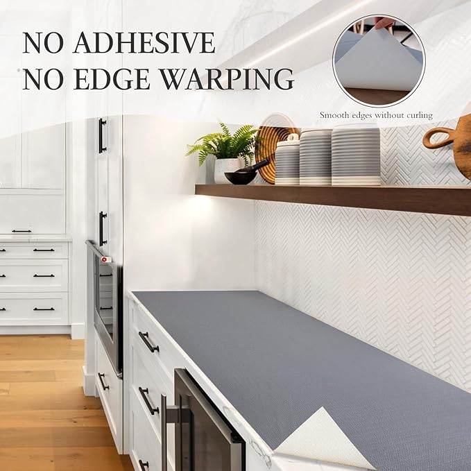 Beautysaid Shelf and Drawer Liner for Kitchen Cabinet, Non Adhesive Non Slip Shelf Paper Waterproof Washable Thickened for Dresser Pantry Shelve Bathroom Protector Liner(Gray,18 in x 10 FT)