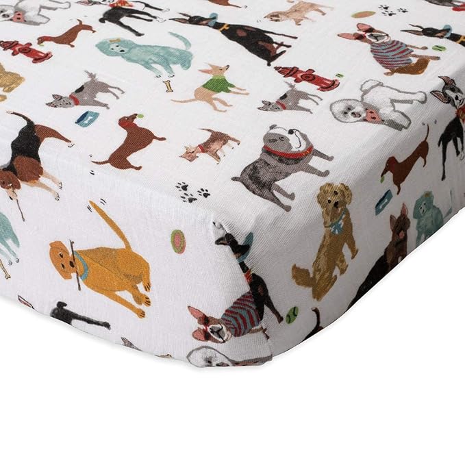 Little Unicorn Premium Crib Sheet | Breathable & Super-Soft Muslin Fabric (Woof)