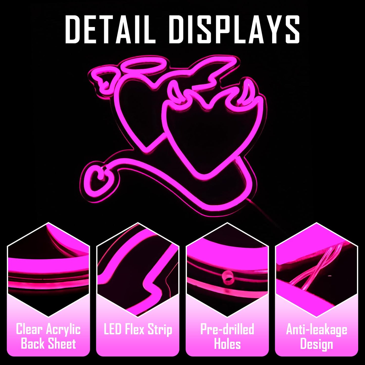 Ajoyferris Pink Heart LED Neon Sign - Acrylic Love Light for Bedroom, Wedding Decor, 14in x13in