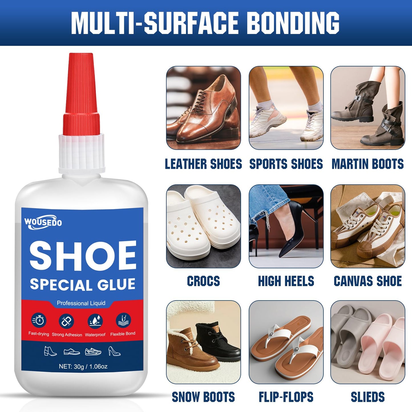 30g x 2 Pcs Shoe Glue - Quick Dry Strong Adhesive for Shoe Repair, Boots, Sneakers, Heels, Hiking Shoes, Leather, Handbags -Waterproof & Flexible.