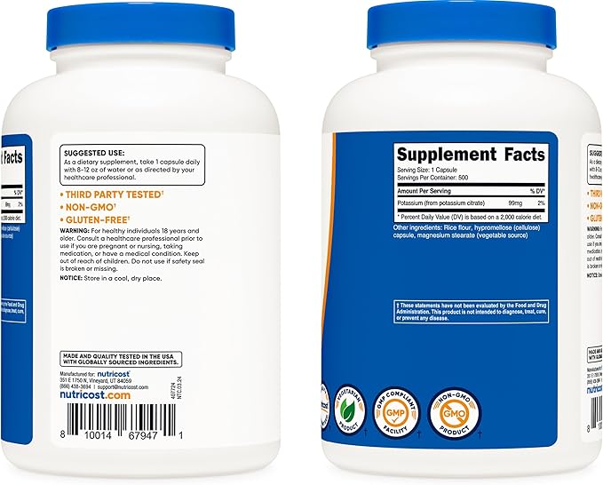 Nutricost Potassium Citrate 99mg, 500 Capsules