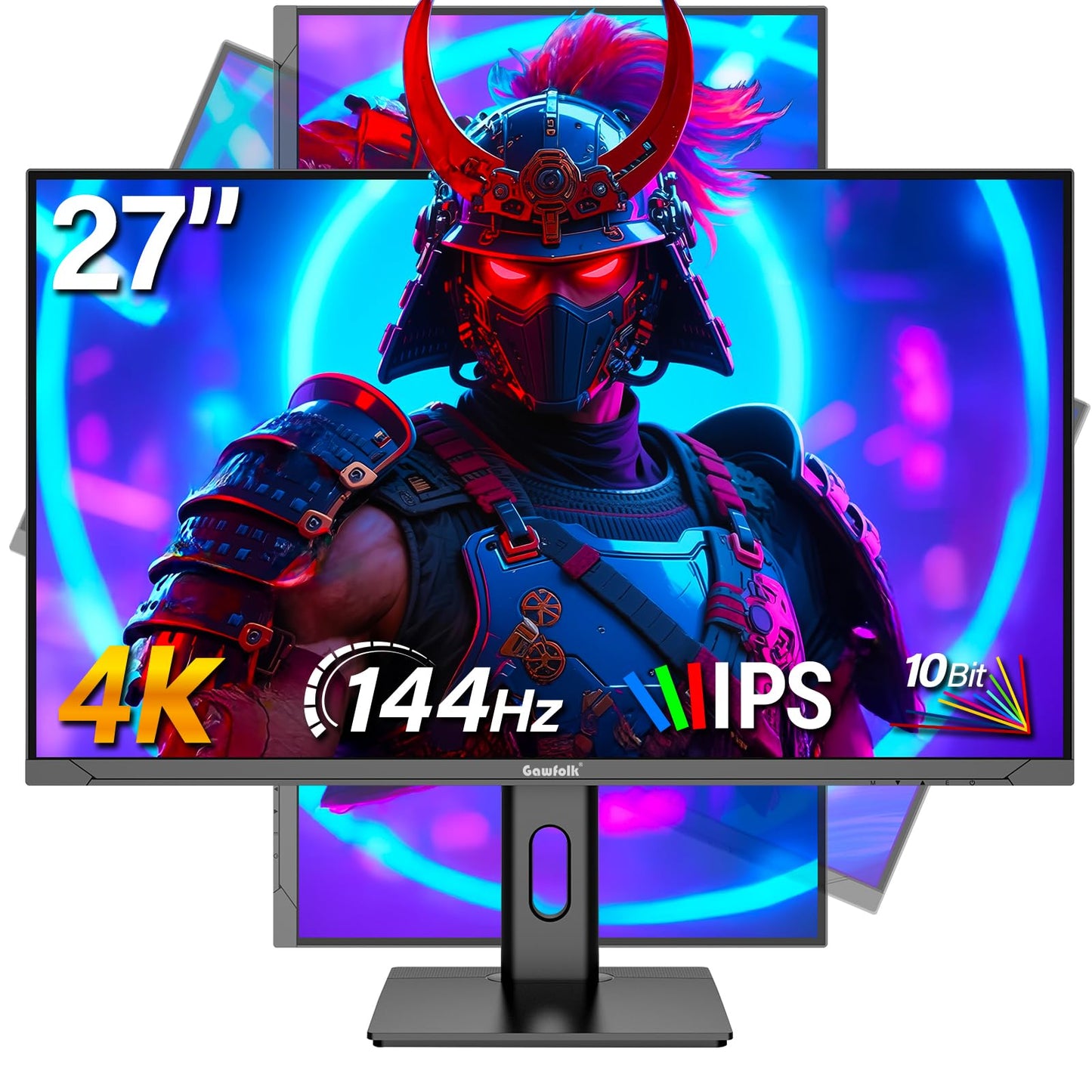 Gawfolk 27 Inch 4K Gaming Monitor IPS, UHD 3840 x 2160p 144Hz PC Computer Monitors IPS Screen for Home & Office, HDMI, DisplayPort, Wall Mount Compatible