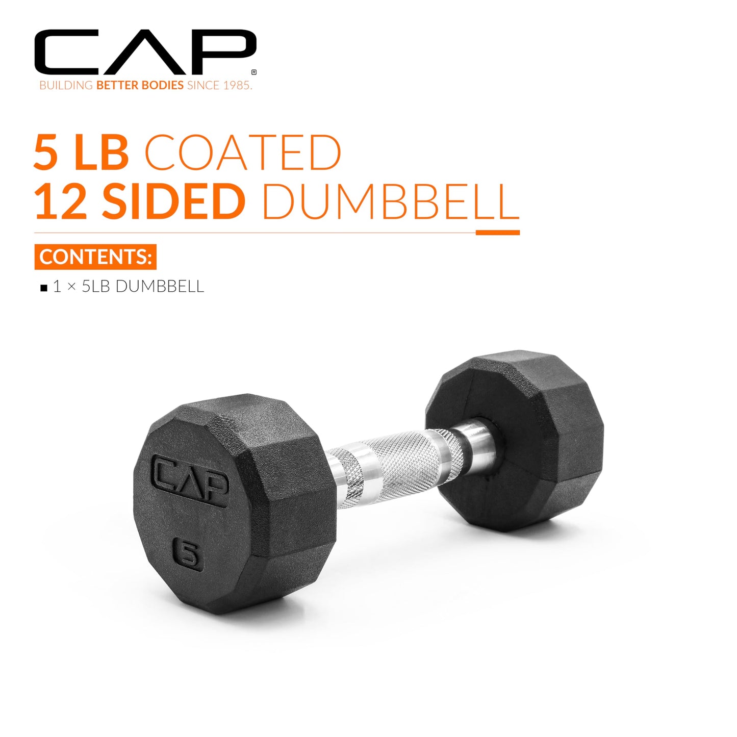 CAP Barbell unisex adult 12-Sided Series 12 Sided Coated Dumbbell, Black, 5-Pound US