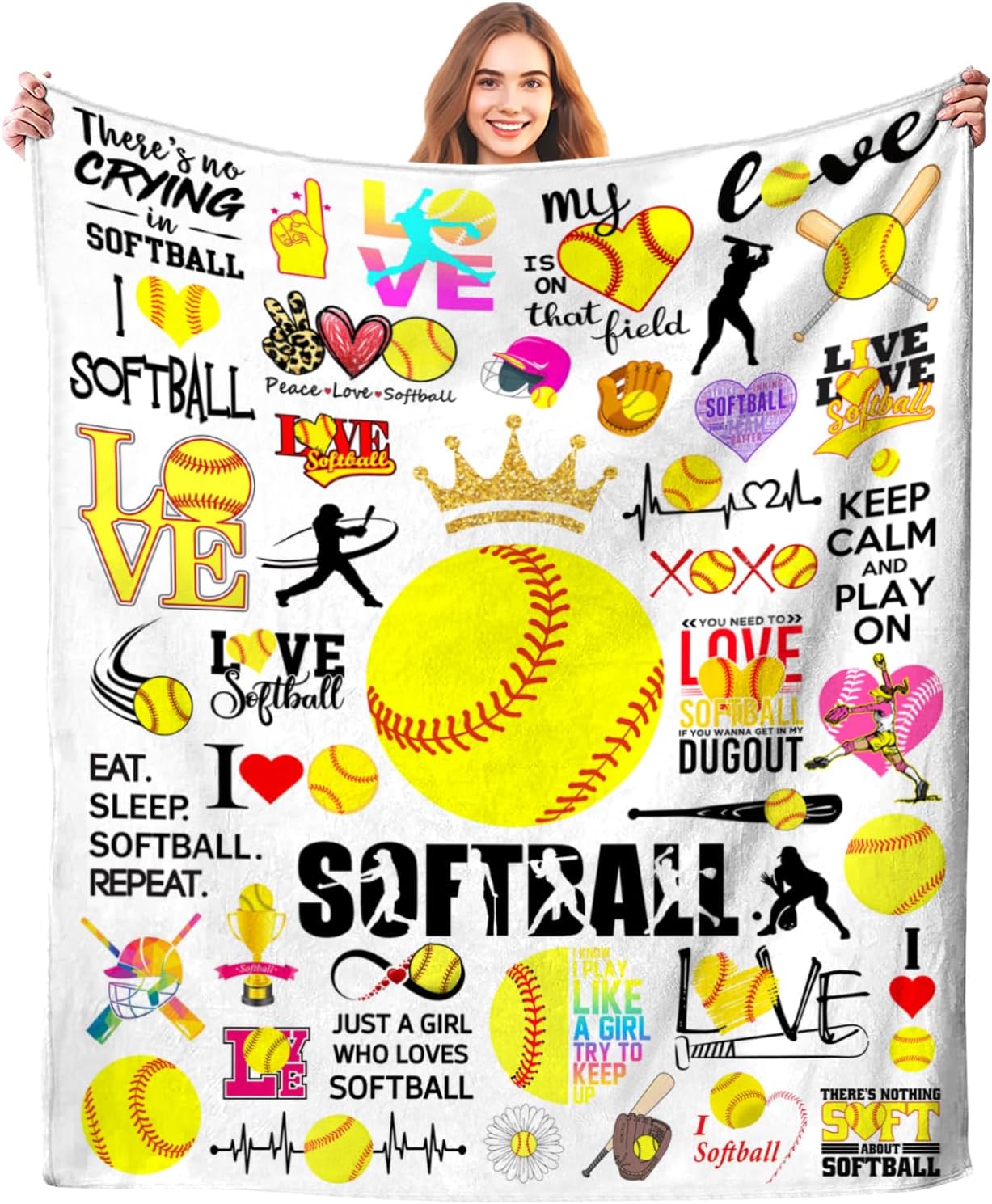 Softball Blanket Soft Cozy Flannel Softball Throw Blankets Bedding Softballs Lovers Merch Gifts for Boys Girls Women Adults Gifts Room Decor80 X60