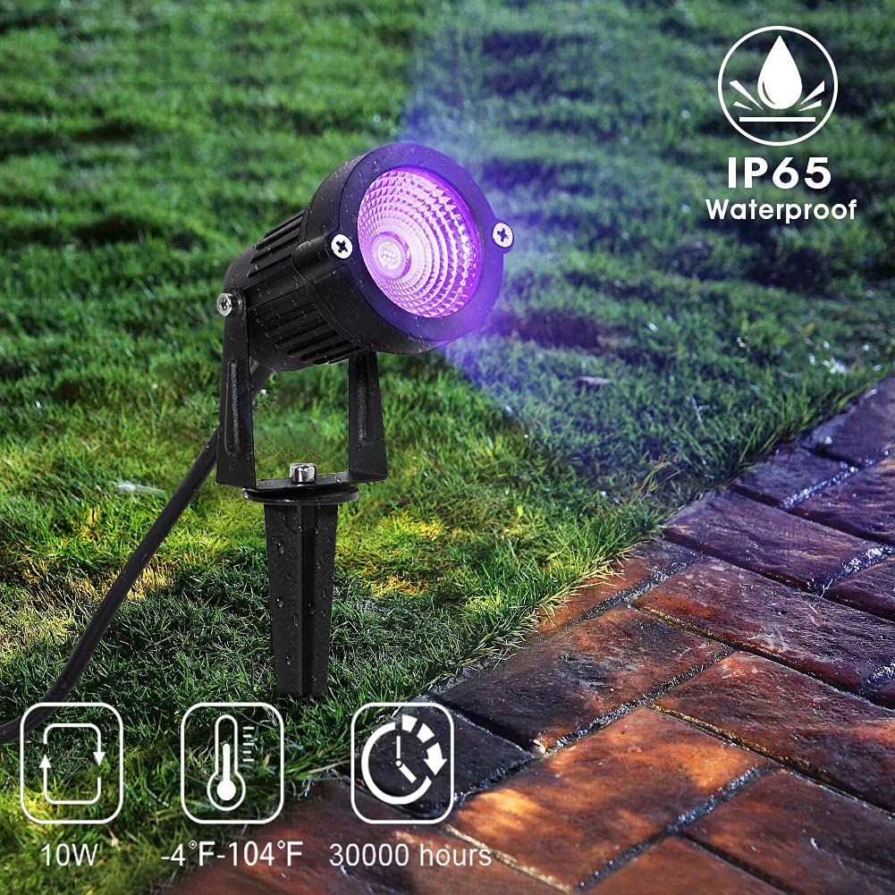 Uiexer 2 Pack Halloweenwaterproof Uv Led Blacklight Landscape Lights  Outdoor Plug In Black Light Spotlight For Pathway Light Plug Spike Stand Garden  Yard  Lawn  Halloween  Party Decorative Lighting