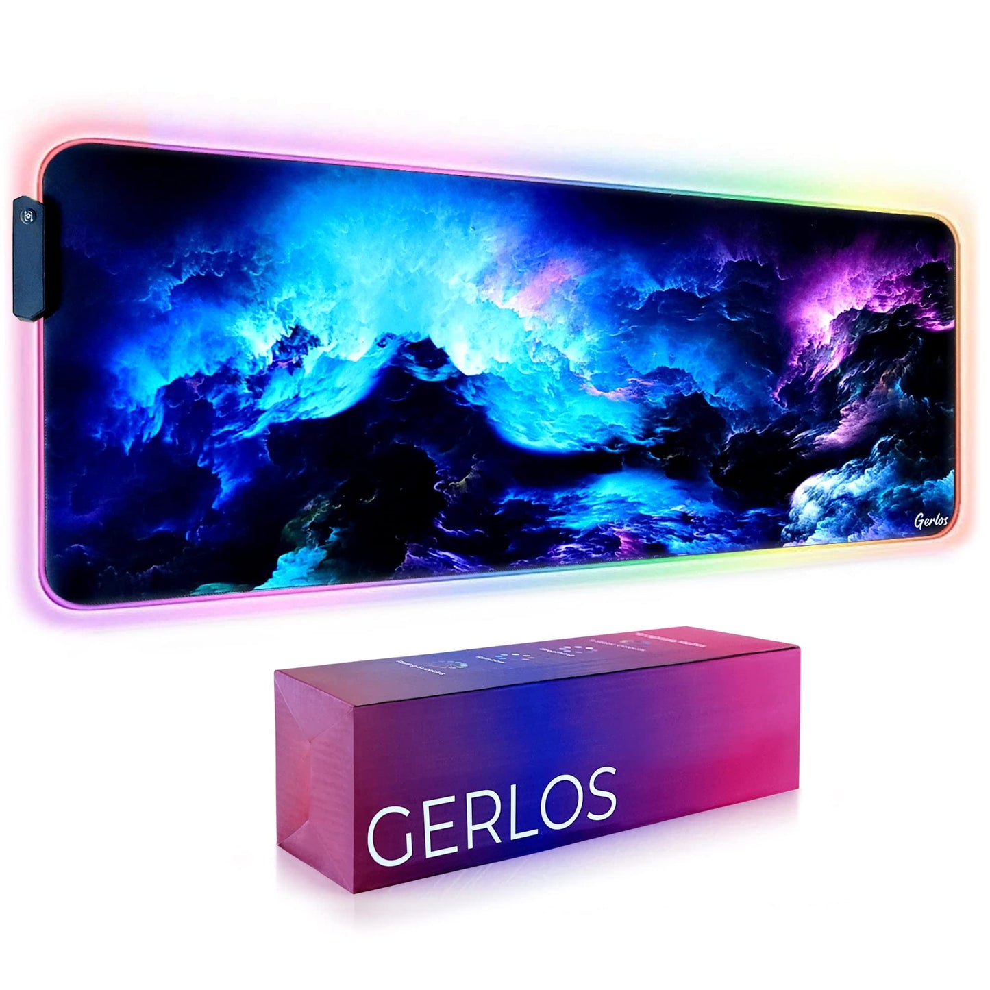 Gerlos RGB Large Gaming Mouse Pad, Extended Soft LED Mouse Pad, Non-Slip Rubber Base, Water Resist Keyboard Pad, Gaming Mousepad 31.5×11.8 inches
