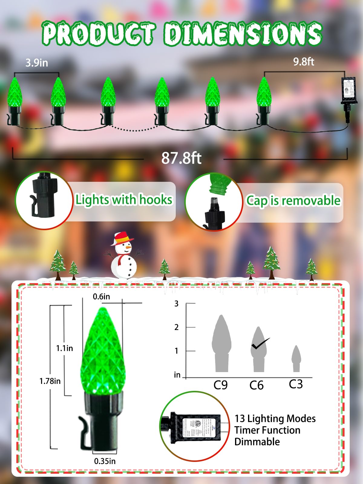 240 Led 78Ft C6 Christmas String Lights  Super Long Christmas Lights Outdoor Indoor With 13 Modes & Timer  Waterproof Fairy Twinkle Light Plug In For Tree Garden Party Xmas Decorations (Green)
