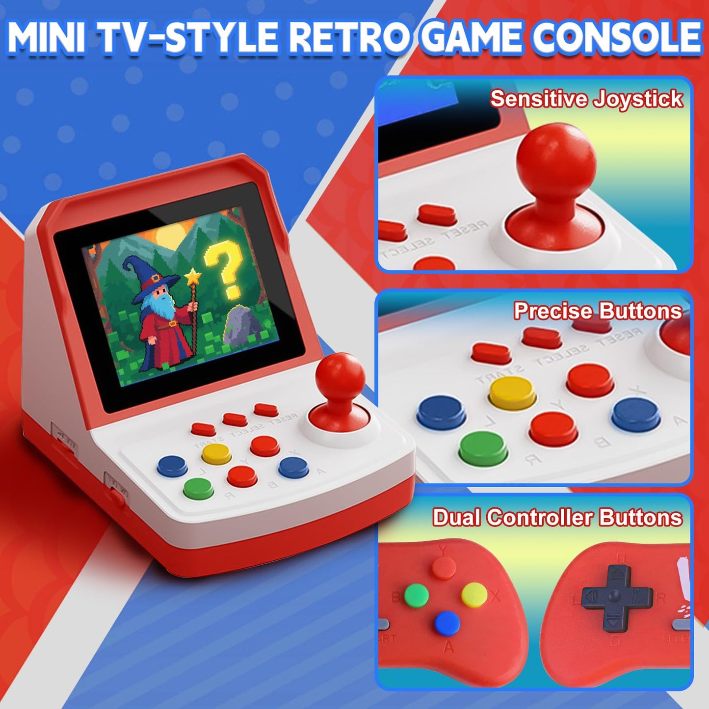 Colourbing A6 Retro Handheld Game Console - Supports 1000+ Games,3.2 Inch Screen,Mini TV-Style,Plug & Play to Big Screen,2-Player Ready - Birthday Gift for Boys and Girls,Video Games for Partner(Red)