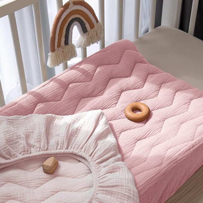 lulumoon Muslin Changing Pad Cover: Baby Cotton Quilted Changing Table Cover - Soft Changing Pad Sheets for Boys Girls