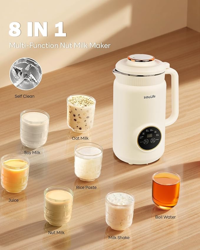 34 oz Nut Milk Maker Machine, 8 in 1 Soy Milk Maker with Nut Milk Bag, Plant Based Milk Maker for Almond, Oat, with Delay Start/Keep Warm/Self Cleaning, Cream