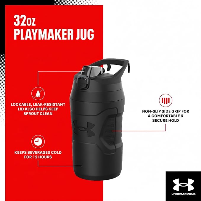 Under Armour 32 oz Insulated Water Bottles - Sports Water Jug with Fence Hook, Leak Resistant for Baseball, Football & More, 32 oz Insulated, Marine OD Green