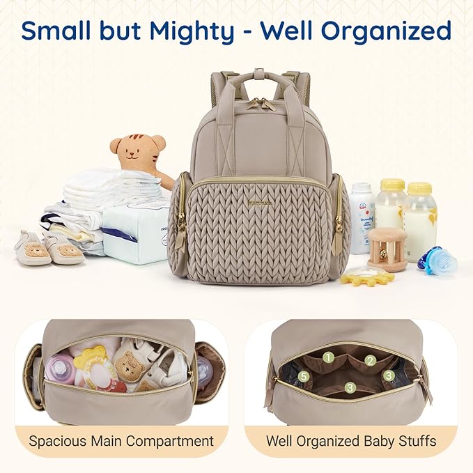 mommore Diaper Bag Small Diaper Backpack Stylish Baby Travel Backpacks with Insulated Pockets, Changing Pad, Stroller Straps