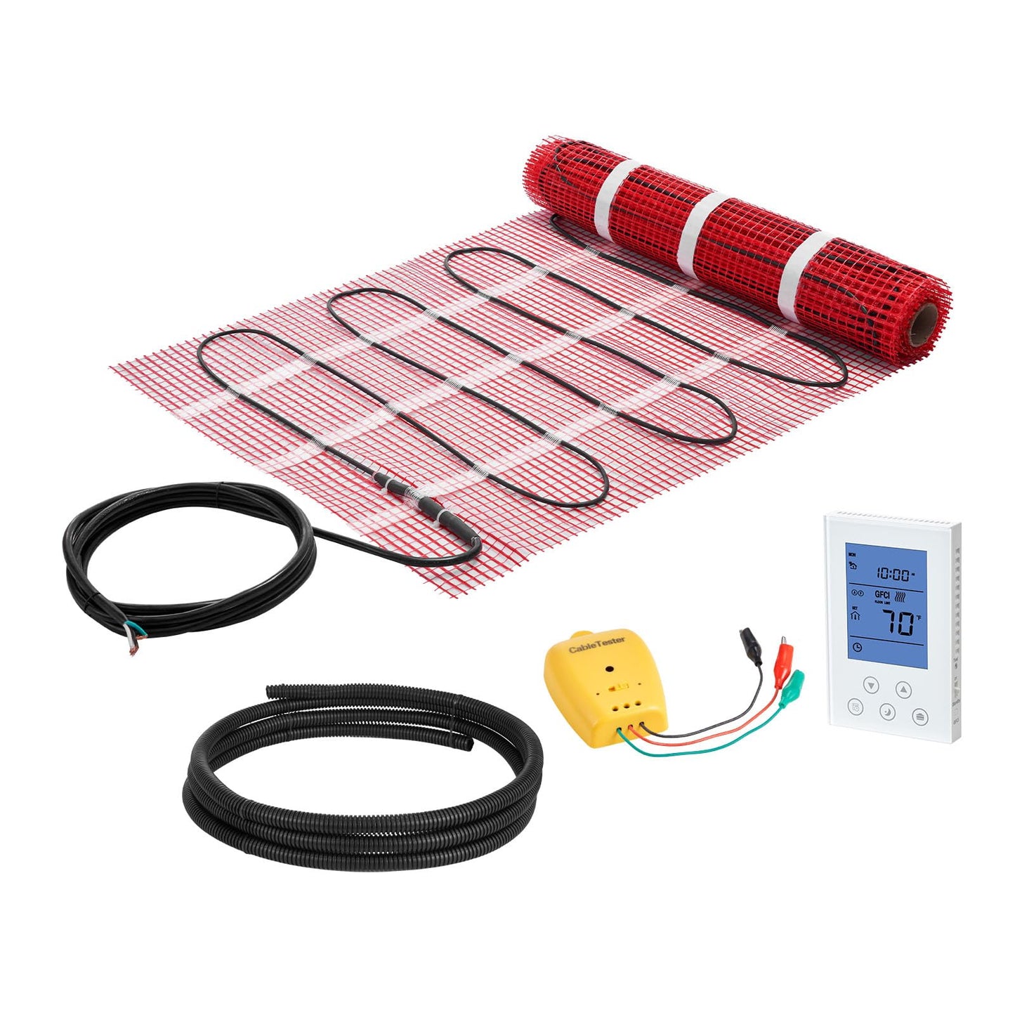 VEVOR 15 sqft Self-Adhesive Mesh Floor Heating Mat System, 120V Electric Radiant Heated Floor System, with Smart Control Thermos