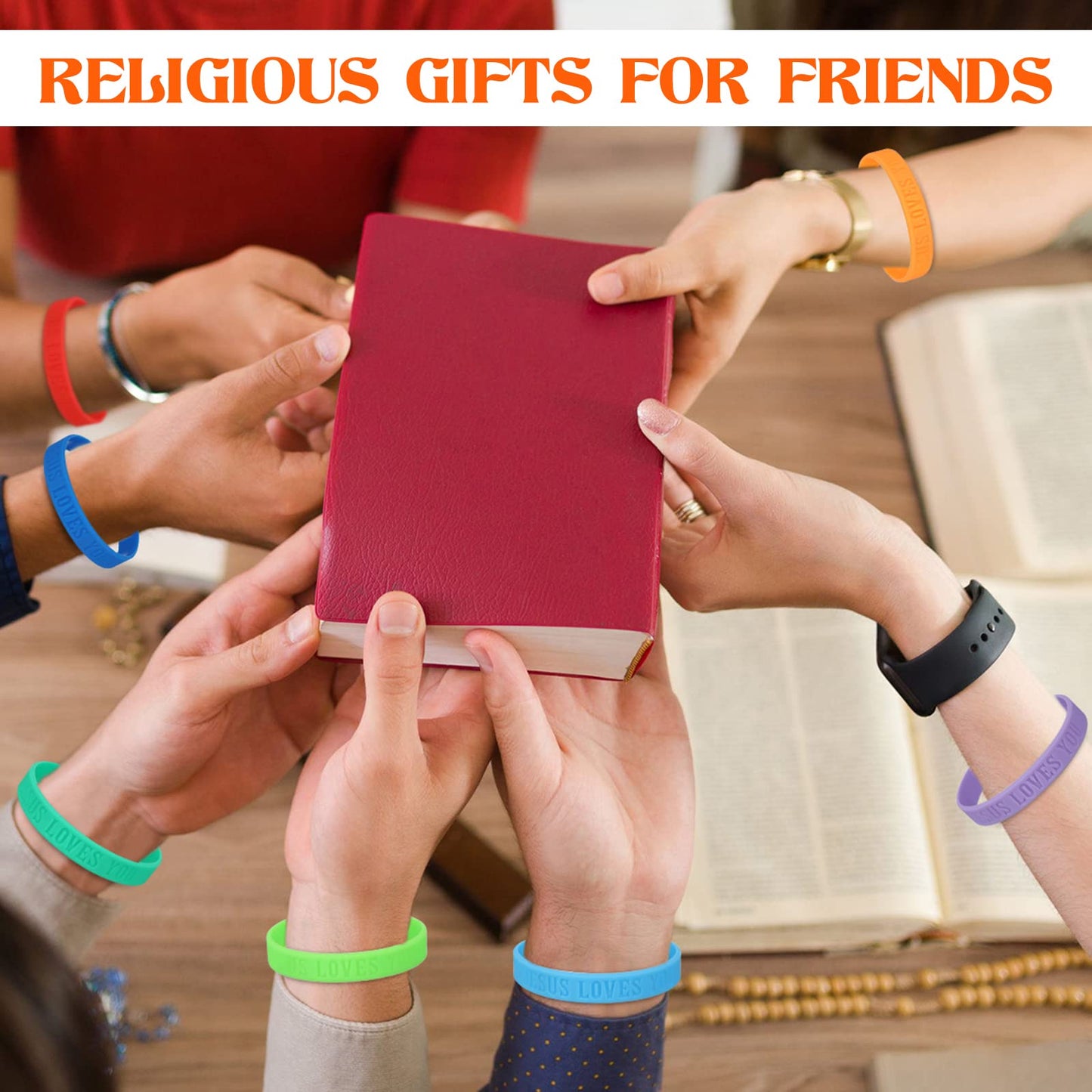 Jerify 200 Pcs Jesus Loves You Silicone Bracelet Christian Wristbands Bulk Bible Verse Rubber Bracelet Religious Colorful Bands