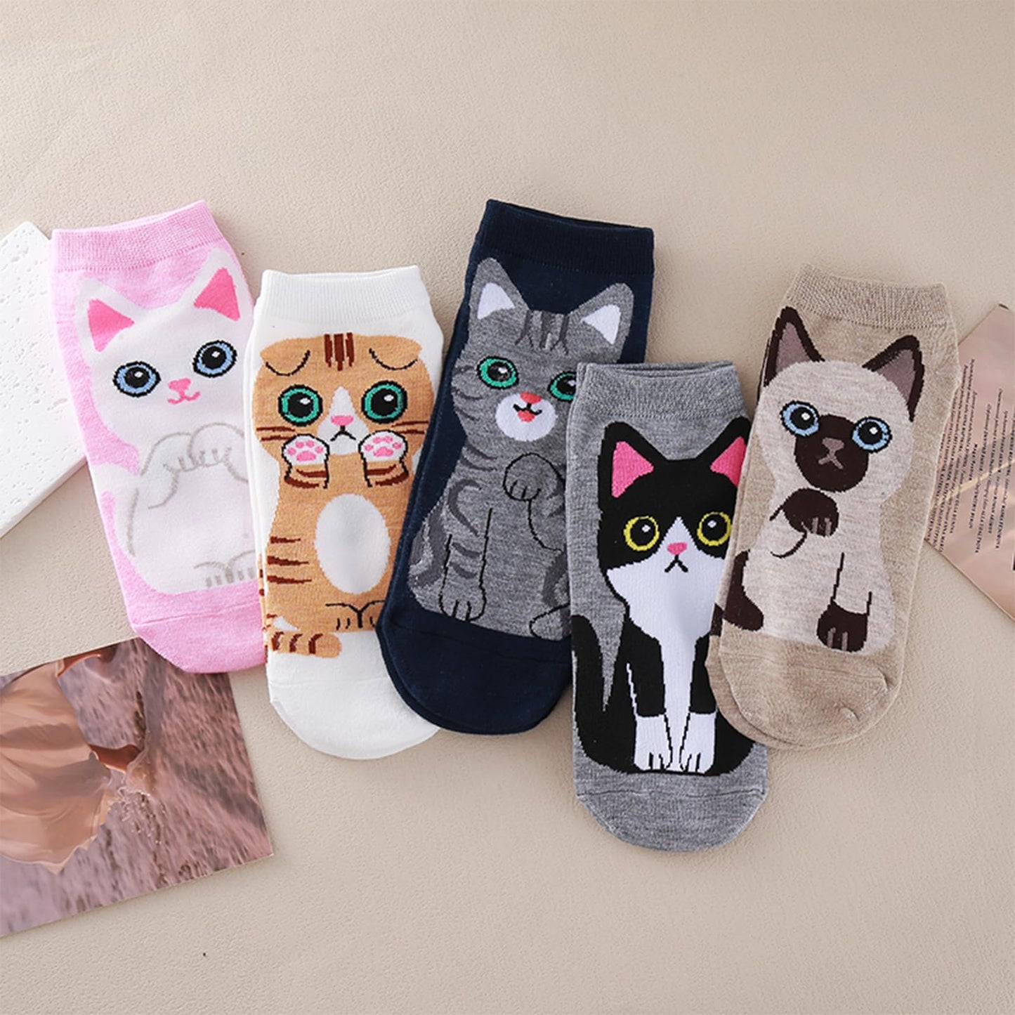 NEVLOSO Womens Funny Novelty Socks - Cute Dog Cat Panda Animal Socks for Women Christmas Gift(Cat4)