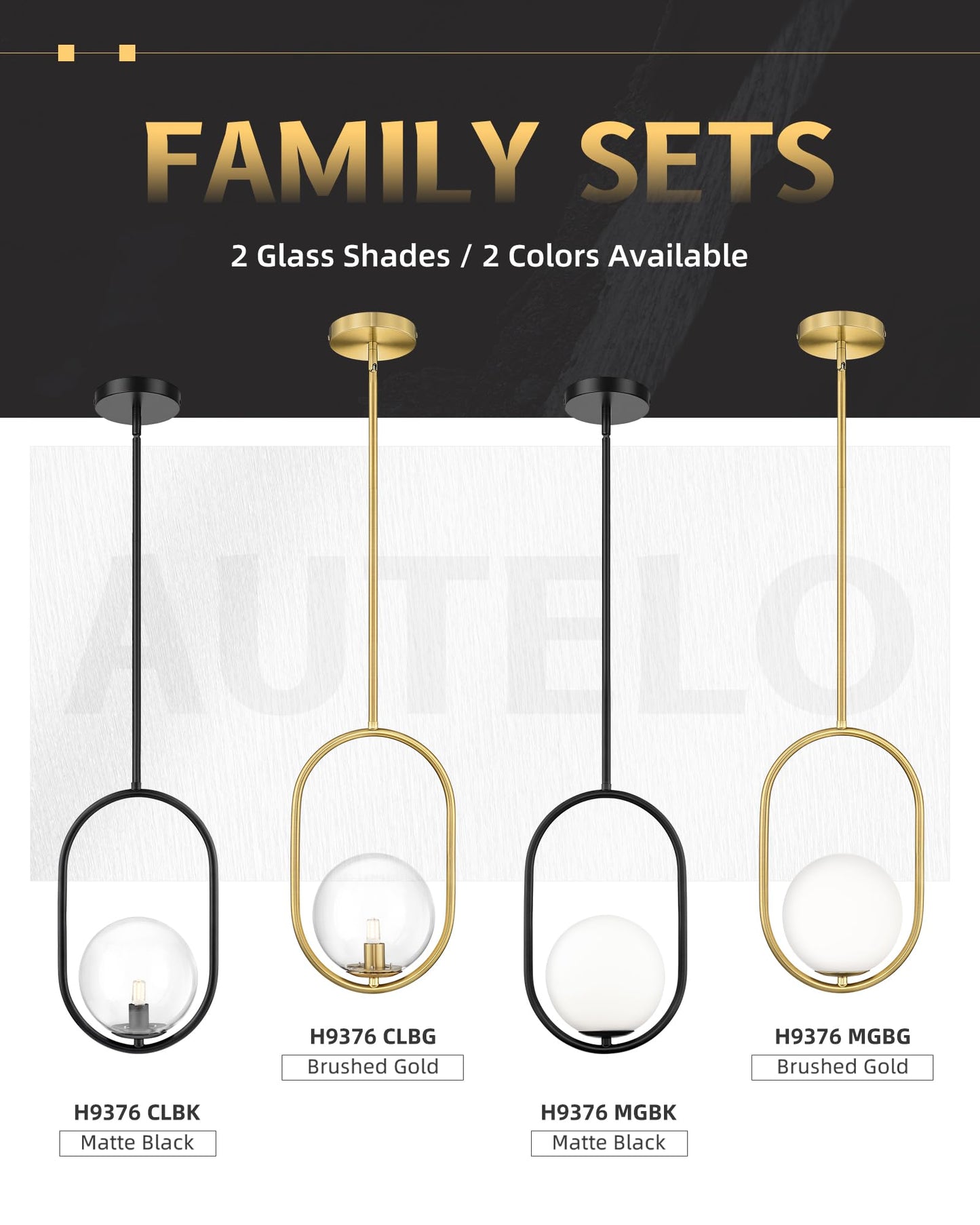 Autelo 1-Light Matte Black Pendant Lights Kitchen Island  Kitchen Pendant Lighting Over Island With Clear Globe Glass  Black Hanging Lamp With Adjustable Rod For Kitchen Island H9376 Clbk