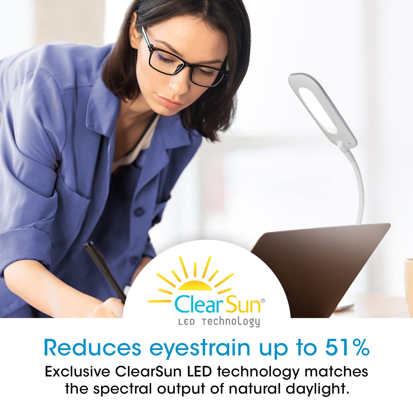 Ottlite Clip Lamp - Dimmable & Flexible Led Light, Small, White, Model Csr7500C-Shpr, Travel-Friendly Reading Lamp