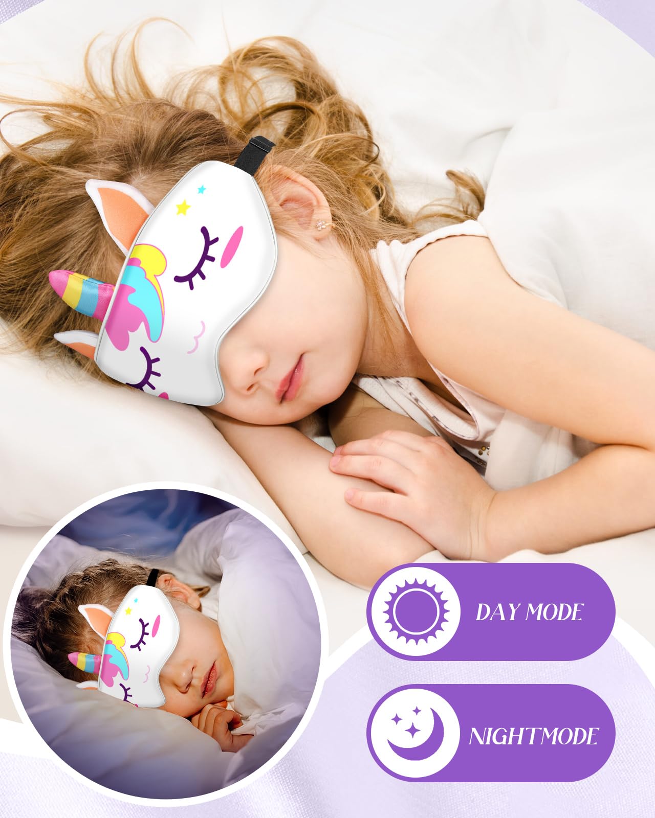 Miss Adola Sleep Mask for Kids - Valentines Gift for Kids Cute Silk Eye Cover for Sleeping Soft Kawaii Eyeshade Animal Eye Blindfold with Adjustable Strap for Girls Teens, Unicorn