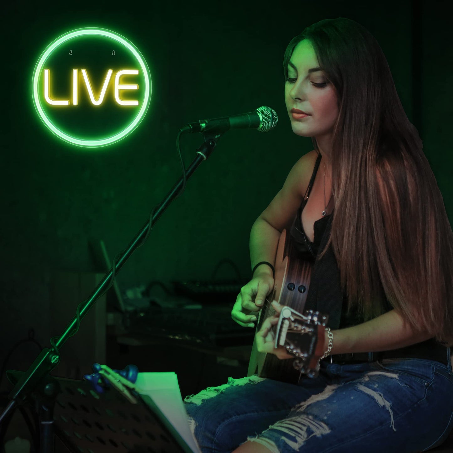 Lumoonosity Live Neon Sign - Green & Yellow LED On Air Light for Streamers - Model NS-LIVE - Acrylic Material