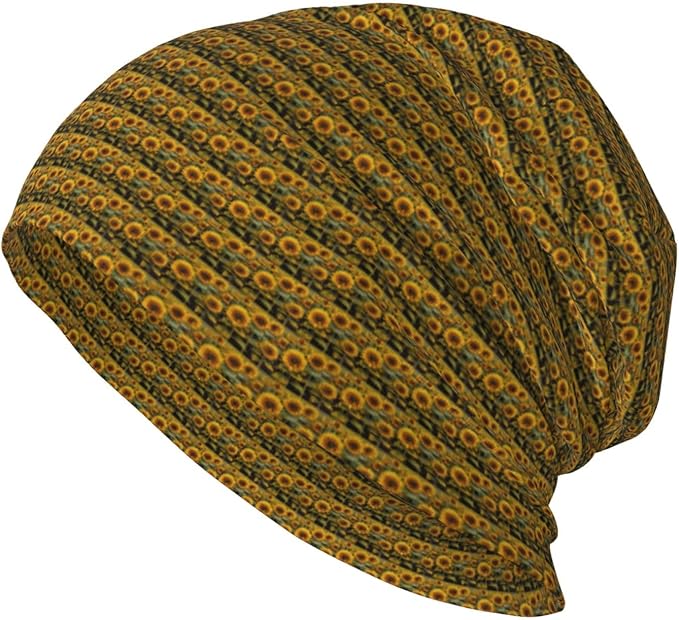 sackhg Sunflowers Print Winter Beanie Hat Men Women Soft Lightweight Thermal Cap for Outdoor Skiing Wear Black