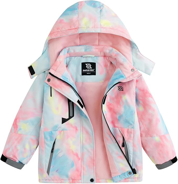 Simplee kids Girls Waterproof Snow Jacket Fleece Winter Windproof Ski Jackets for Toddler Girls Hooded Warm Coat