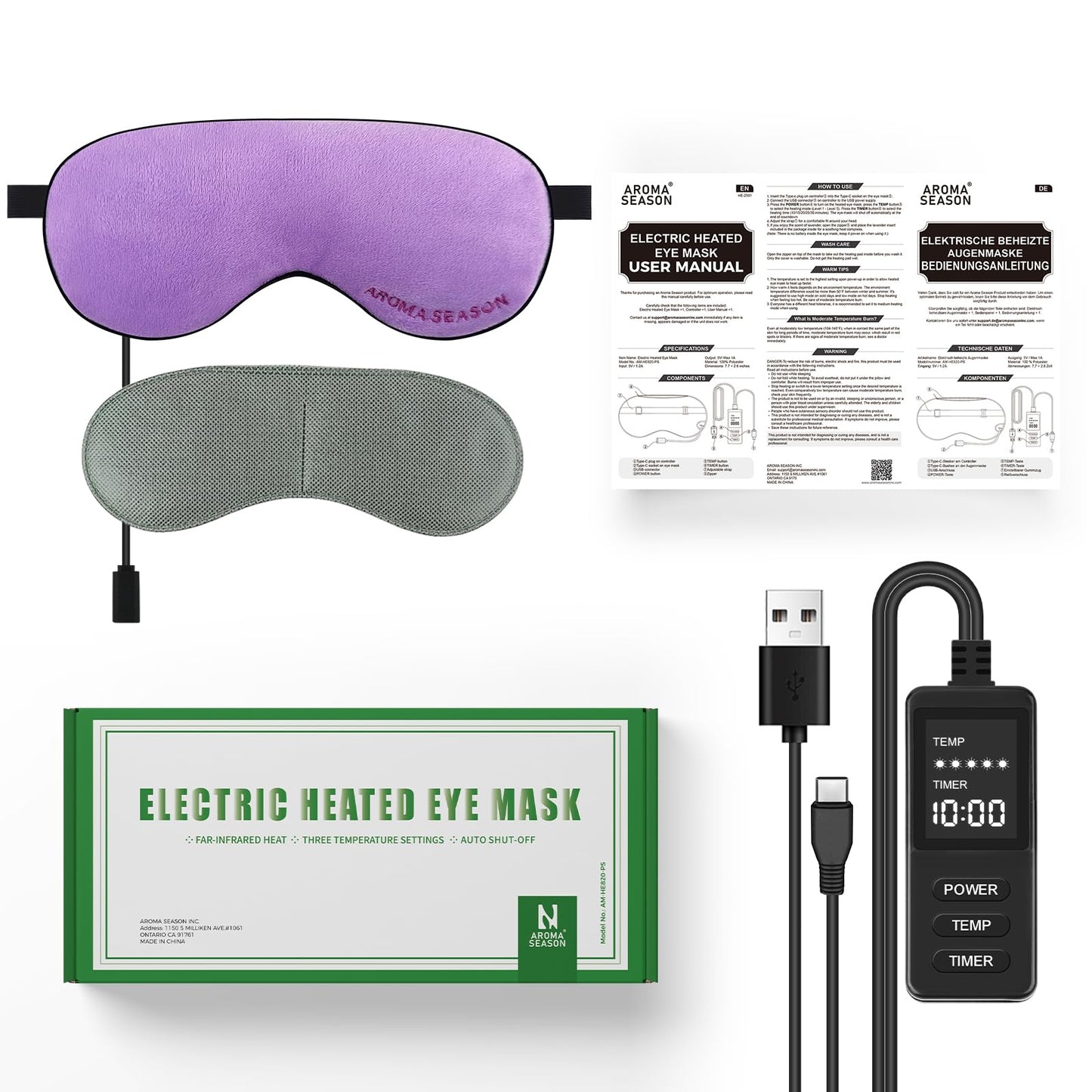 Aroma Season Heated Eye Mask, Warm Eye Compress for Dry Eyes MGD Stye Blephartitis Sinus Migraine, Graphene Heating Element with Natural Lavender Pack