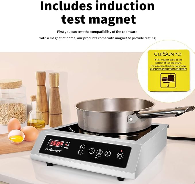 Commercial Induction Countertop Burner 3500W Professional Portable 240V Induction Cooktop 10 Power Levels with 12 Timer Settings 140-465°F and LCD Screen Stainless Steel Electric Stove