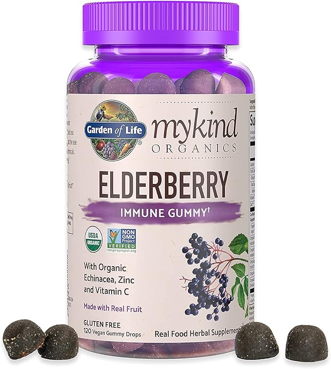 Garden of Life Organics Elderberry Gummies for Adults & Kids - Immune Support Supplement with Organic Fruit & Organics Men's Gummy Vitamins Multi Berry, 120 Count
