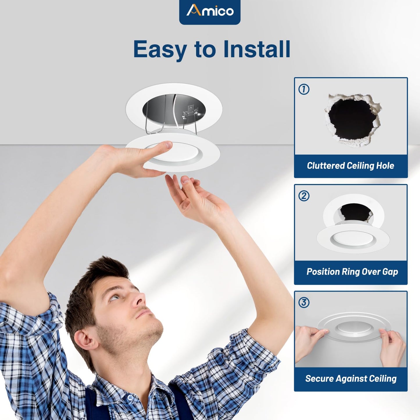 Amico 24 Pack Goof Rings for 6 Inch Recessed Lights, Can Light Trim Ring Cover, Outer Diameter 8.6-inch, Inner Diameter 6.2-inch, Durable Plastic Design, White