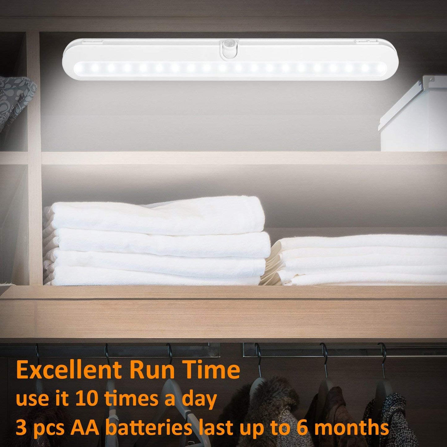 Bls T01L Led Closet Light - Wireless Motion Sensor, 20 Super Bright Leds, Battery Powered, White, Adjustable Light Beam
