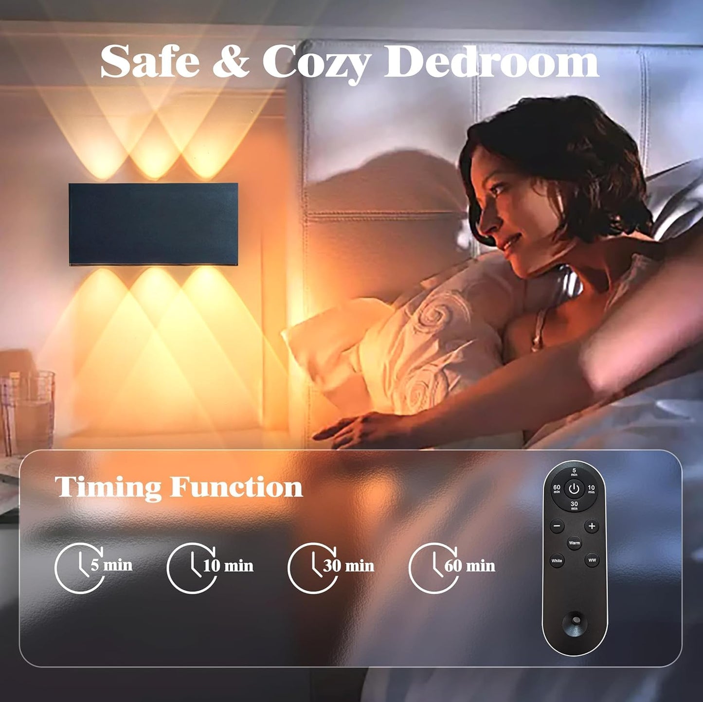 Shelprojsu LED Wall Sconce Set of 2, Rechargeable Battery Operated, Dimmable, Remote Control, Black, Model WA807