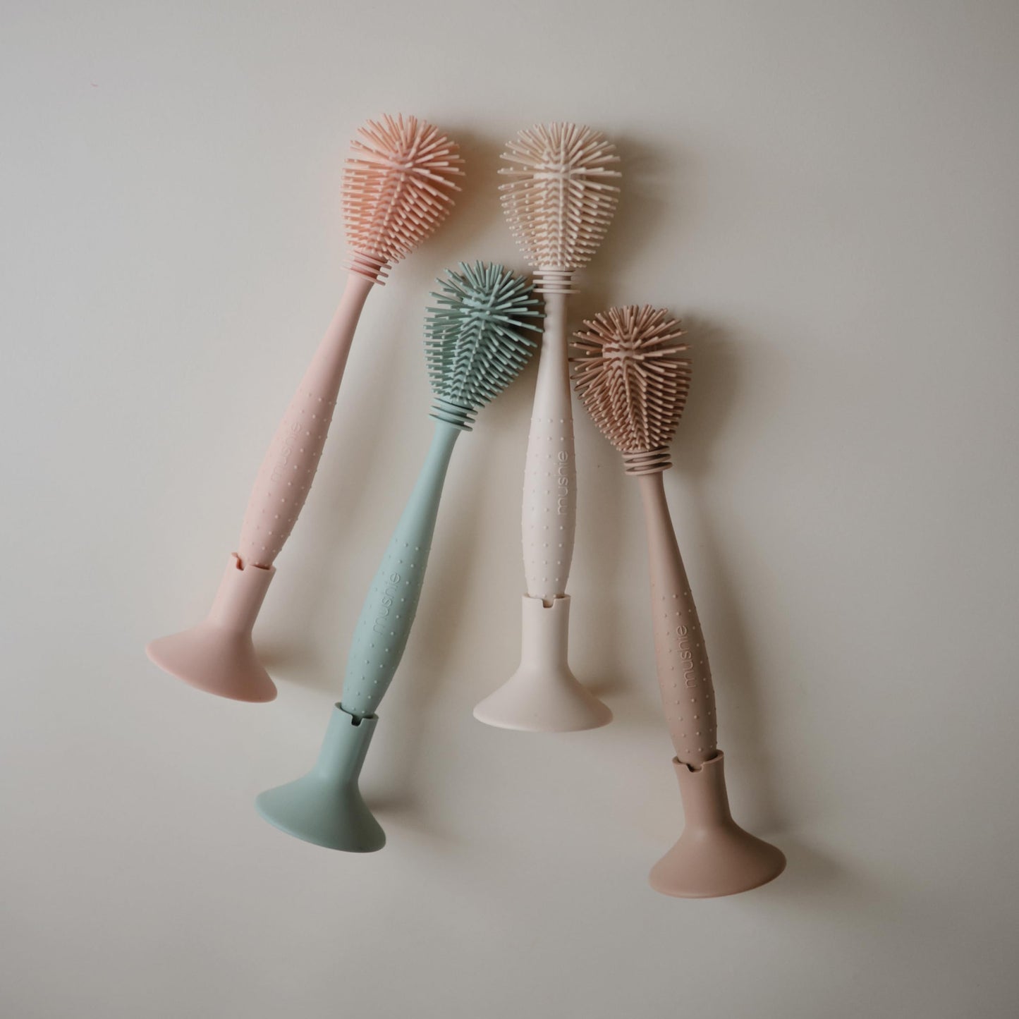 mushie Baby Bottle Brush | Soft Silicone with Suction Base (Natural)