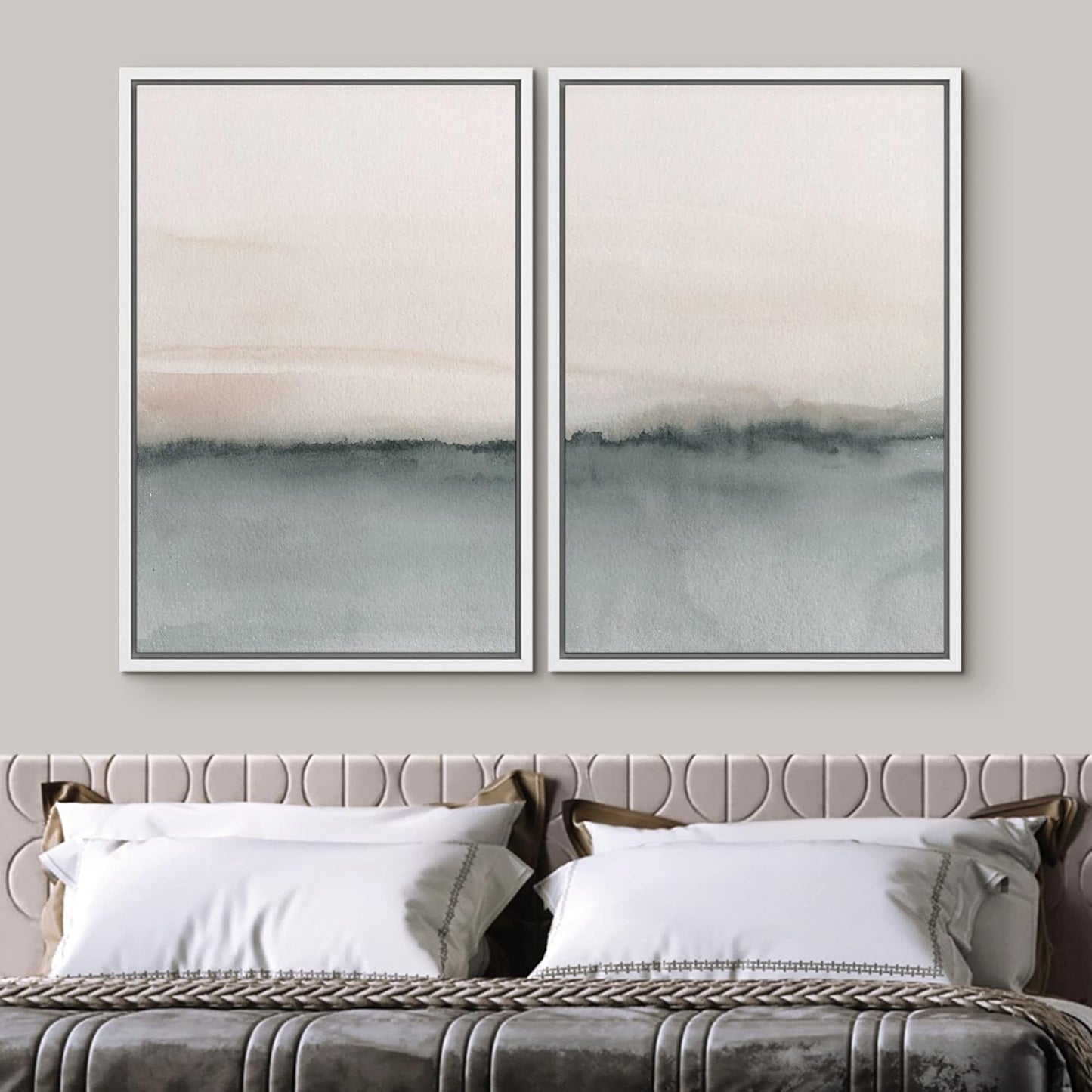 SIGNWIN Framed Canvas Print Wall Art Set Duotone Gray Pastel Landscape Abstract Shapes Illustration Modern Art Decorative Nordic Chic Relax/Zen for Living Room, Bedroom, Office - 16"x24"x2 White