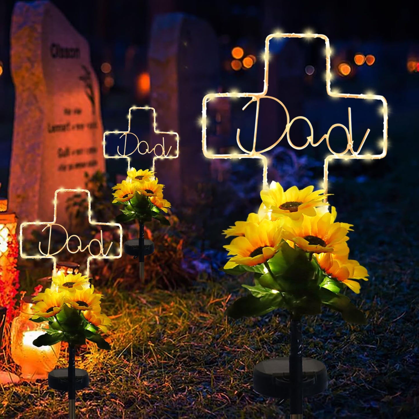 Lmtocs Solar Cross Grave Lights - Waterproof Sunflower Design For Cemetery, 2 Modes, Memorial Decor For Dad