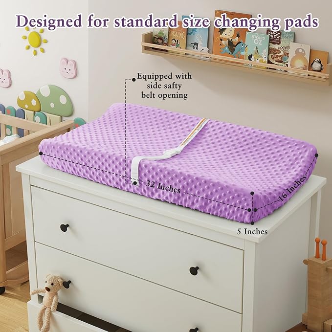 Homiest 2 Pack Changing Pad Cover, White + Light Purple Changing Table Sheets, Ultra Soft Fleece Minky Dot Fabric, Breathable Comfortable Diaper Pad Cover for Girls and Boys, Machine Washable