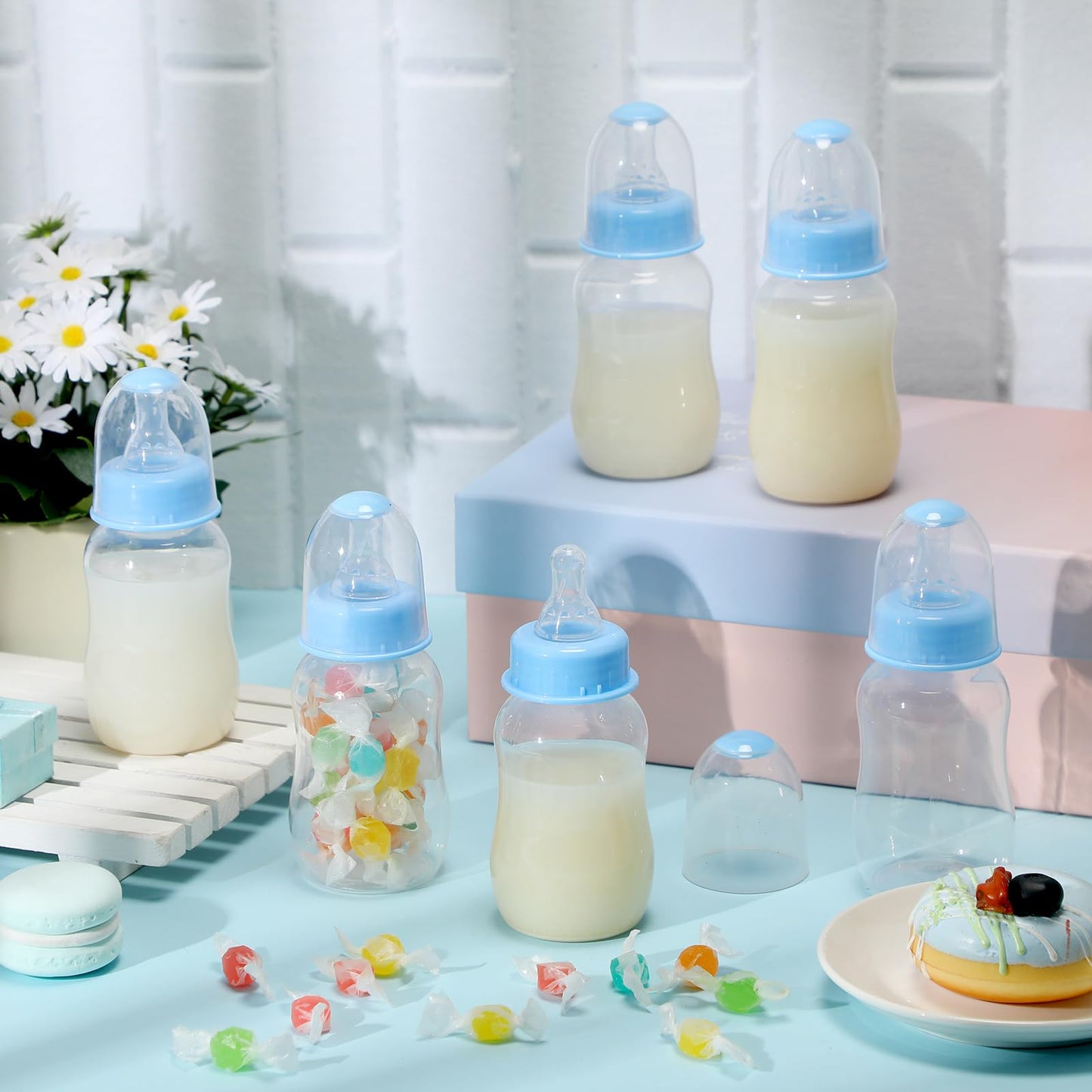 SiliFine 30 Pcs Baby Shower Favors Party Game Mini Baby Bottles Gift Sets for Boy Girl Gender Reveal Birthday Party Supplies Gift (Blue)