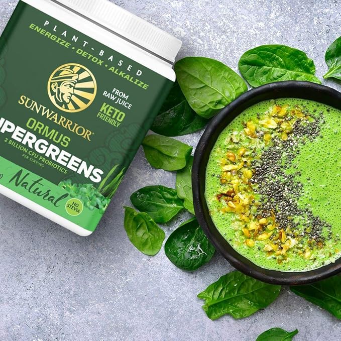Sunwarrior Vegan Organic Greens Probiotic Powder | 2 Billion CFU Probiotics Organic Raw Juice Soy Free Gluten Free Dairy Free Sugar Free Kosher | Natural 90 Servings | Ormus Supergreens
