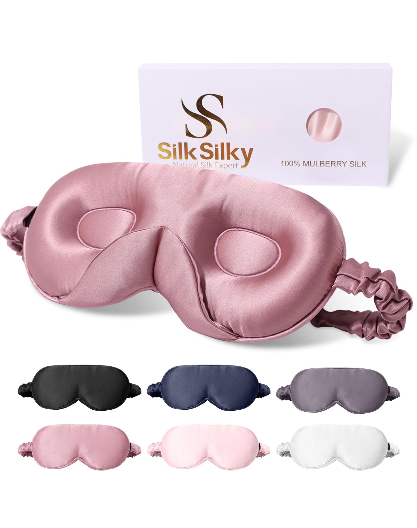 SilkSilky 100% 22 Momme Mulberry Silk Sleep Mask – Upgraded 3D Contoured Eye Mask with Nose Wing Pads & Adjustable Strap, Luxury Blackout Eye Cover for Women & Men (Pale Mauve)