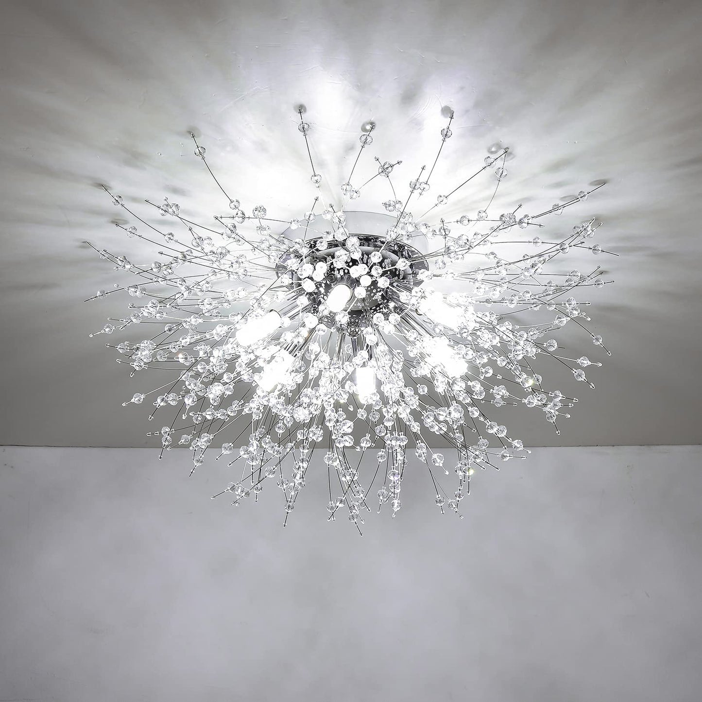 HMVPL Crystal Flush Mount Ceiling Light, 6-Light, Chrome, Glass, Model HMVPL-22